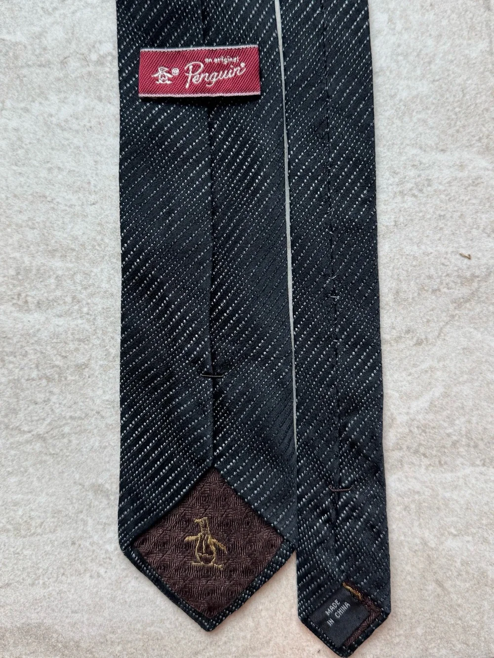 Original Penguin Black Textured Stripe Tie